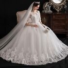 3/4 Sleeve Applique Lace  Princess Church Wedding Bridal Gown Wedding Dress