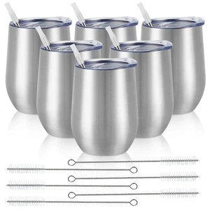 6 Pack Stainless Steel Wine Tumblers, 12Oz Insulated Wine Tumbler, Double Wal... - Picture 1 of 7