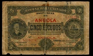 PORTUGUESE ANGOLA 5 ESCUDOS 01/01/ 1921 OLIVEIRA CHAMIÇO 574 #N427# - Picture 1 of 2