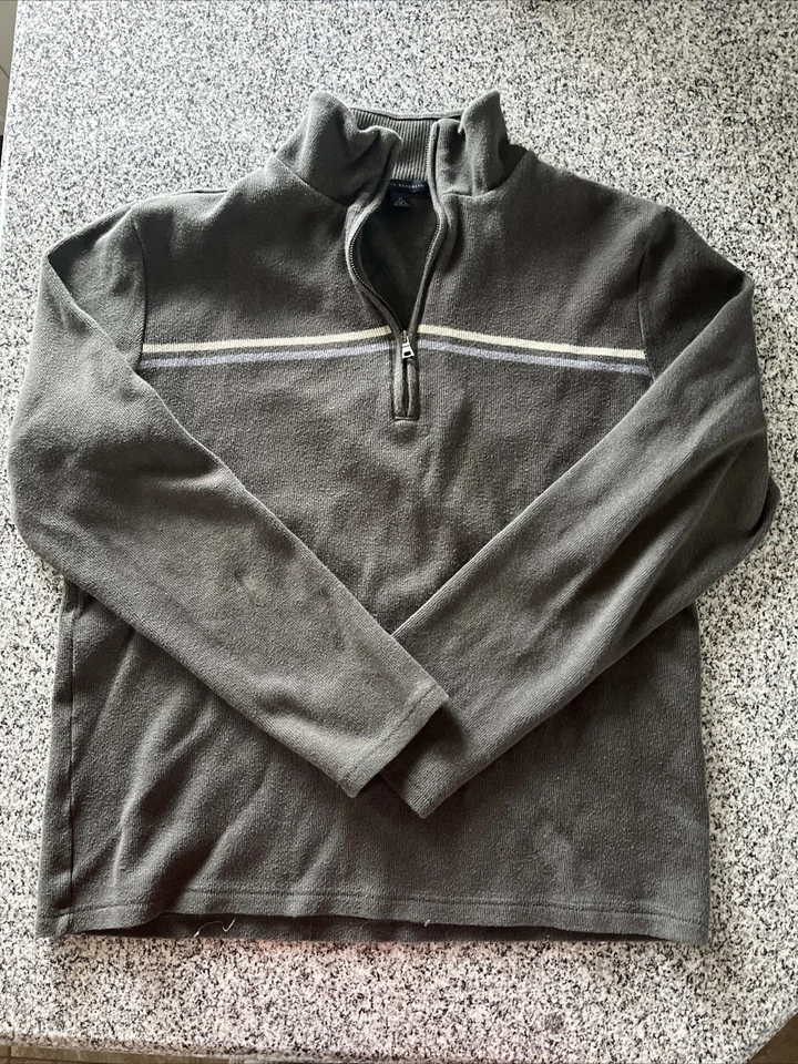 Banana Republic Quarter Zip Pullover Sweater Men med green grey stripe knit - Image 1 of 4