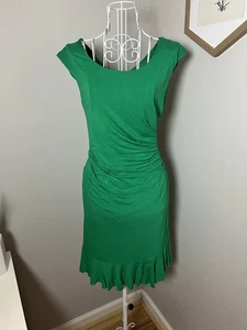 Betsey Johnson Green Ruched Ruffle Hem Mini Dress Lined Size 2 Hoco Cocktail - Picture 1 of 4