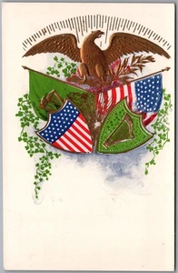 Postcard c19100s Embossed Patriotic American and Irish Flags and Crest Eagle - Picture 1 of 2