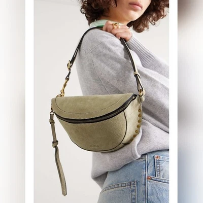 Isabel Marant Skano Beige Suede Studded Shoulder Sling Luxury Designer Belt Bag - Image 1 of 4