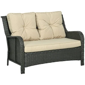 Outsunny 2-Seater Outdoor Sofa w/ 4" Thick Cushions, Patio Loveseat, Beige - Picture 1 of 11