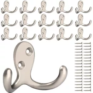 16 Pack Heavy Duty Double Prong Coat Hooks Wall Mounted with 32 Screws Retro ... - Picture 1 of 7