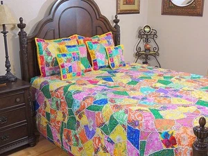 India Inspired Decorative Bedding Ethnic 7p Sari Bohemian Bedding Duvet ~ kING - Picture 1 of 12