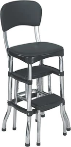 Retro Counter Height Chair Step Stool with Cushioned Seat Back Kitchen Bathrooms - Picture 1 of 6