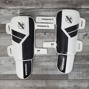 Hayabusa S4 Kickboxing Youth Shin Guards Large White/Black Leather Left/Right - Picture 1 of 11