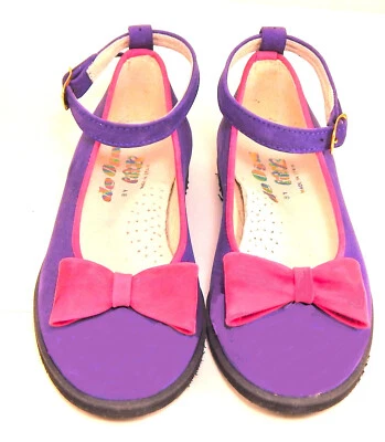 DE OSU -Spain - Girls Purple Pink Leather Bow Dress Shoes - European Size 6-10 - Image 1 of 4