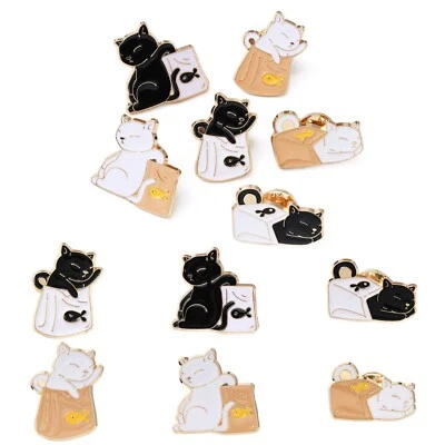 6x Enamel Alloy Cartoon Cat with Fish Bag Pin Brooch for Clothes Backpack - Image 1 of 4