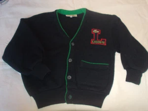 VINTAGE LACOSTE DEVANLAY 6 years embroidered blue wool vest button sweater MADE IN FRANCE - Picture 1 of 7