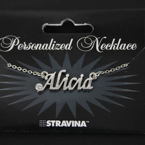 Collana ALICIA Nome Silvertone Strass 14,5" con 4,5" Multi Anello Ext - Foto 1 di 12