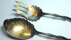 Vintage c.1891 Gorham Saxony Salad Fork and Spoon Serving Set X643C - Picture 1 of 4