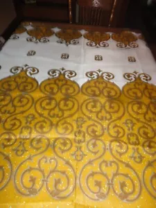 Fabric Fiberglass Fabric 1960's Gold Print Curtains-Stage 46" wide x 56" long - Picture 1 of 2