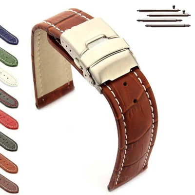 Men's Genuine Leather Watch Strap Band Deployment Clasp 18 20 22 24 26 Croco MM - Image 1 of 3