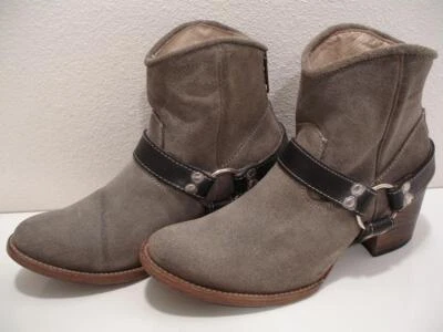 Botas de tornozelo femininas 7 M Freebird por Steven Spirit couro camurça cinza arnês zíper - Imagem 1 de 4