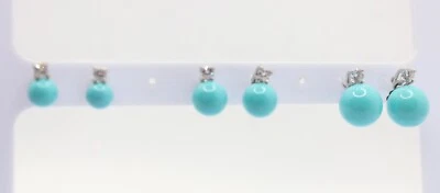 ORECCHINI ARGENTO SFERE MADREPERLE COLOR TURCHESE MM 6 - 8 - 10 CON ZIRCONI - Immagine 1 di 4