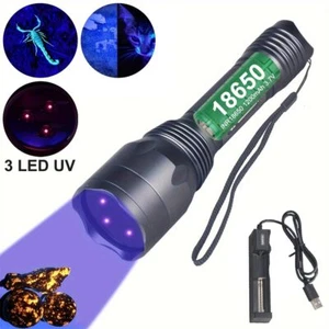 UV 3*LED Taschenlampe 365nm Scorpion Bernstein Schwarzlicht Handlampe &AKKU Kit - Bild 1 von 13