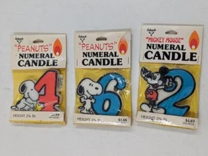 Velas de cumpleaños vintage con sello ELECCIÓN Snoopy 4 o 6 años Mickey Mouse 2 Y.O. - Imagen 1 de 6