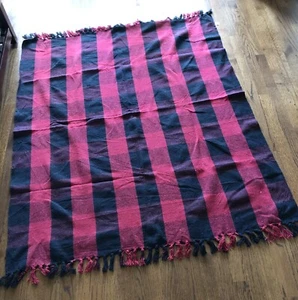 Red & Black Buffalo Plaid Woven Throw Blanket 60x50 With Fringe Double Sided - Picture 1 of 5
