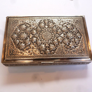 ANTIQUE PERSIAN 84 SILVER ETCHED BOX 5 1/4" WIDTH X 3 1/4" X 7/8" DEEP HALLMARKS