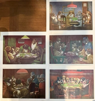 'Perros jugando al póker' C.M. Juego completo de 5 impresiones Coolidge Kaplan marrón Bigelow Foto 1 de 4