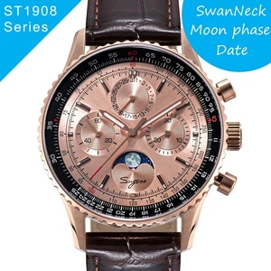 Seagull Sugess ST1908 43mm Orange Moon Phase Date Chronograph Sapphire Gold 1963 - Picture 1 of 13