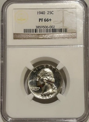 1940 Proof Washington Silver Quarter NGC PF66+ Early Date Proof Mintage Only 11k - Image 1 of 4
