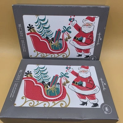 Hallmark Christmas Cards Santa Sleigh W/Envelopes Holiday Lot Of 2 NOS - Image 1 of 3