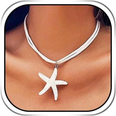 Collar Boho Estrella de Mar Blanco Terciopelo Collares Verano Playa Collar Joyería para  Foto 1 de 4