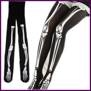 Collant Moda Sexy Scheletro Nightclub Bar Calze Halloween Teschio - Foto 1 di 24