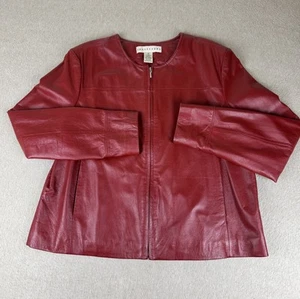 VTG Apostrophe 100% Leather Full Zip Jacket Red Women 18 Y2K Vibe - Picture 1 of 10