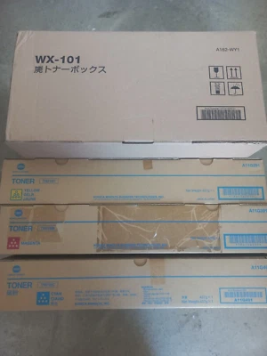 GENUINE SET OF THREE COLOURS TN216 Y M C KONICA MINOLTA + WASTE WX 101 c220 c280 - image 1 of 4