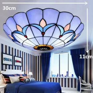 12" Vintage Tiffany Style Stained Glass Flush Mount Ceiling Light Fixture NEW - Picture 1 of 12