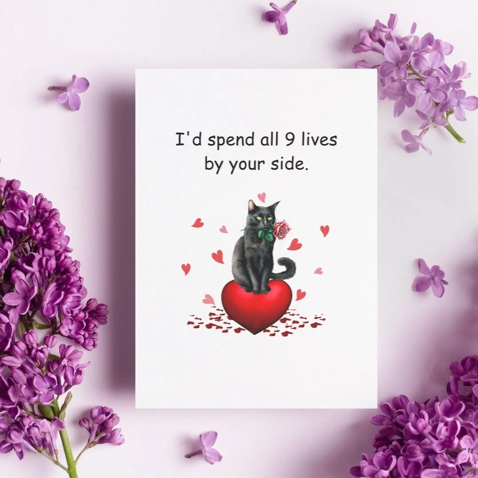 Tarjeta de gato negro, tarjeta de aniversario para esposo, novio, tarjeta para amante de los gatos Foto 1 de 4
