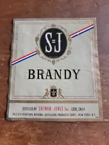 S=J Brandy, Shewan Jones California Vintage Early 1900's Embossed Liquor Label - Bild 1 von 2