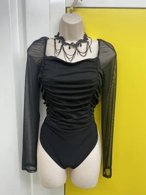 Mujer Sexy Gótico Mangas Largas Negro Body Talla 10 Top Y2K Años 90 Estilo Nuevo Foto 1 de 4