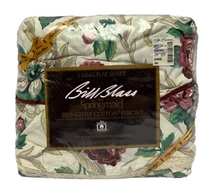 Springmaid Bill Blass King Flat Sheet USA 108"x 102” Dorset Garden Floral VTG - Picture 1 of 7
