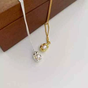 Halskette mit Anhänger echt Sterling Silber 925 Perle Damen Kette - Bild 1 von 9