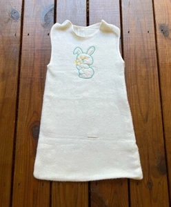 Vintage 80's English little girls baby toddler 0-6 months fuzzy bunny baby sack - Picture 1 of 13