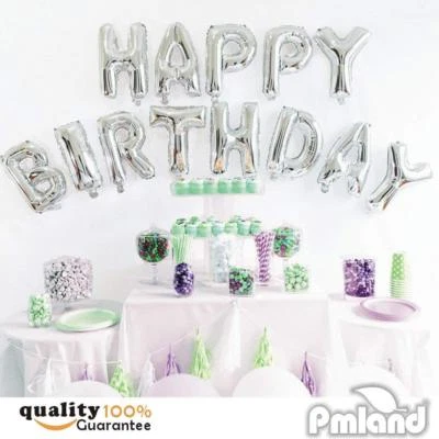 16" Silver Foil Happy Birthday Balloons Banner for Birthday Party - Image 1 of 3