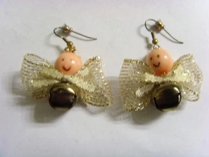 1950s estate rare Vintage Christmas bow jingle bells snowman earrings 50338 - Picture 1 of 4