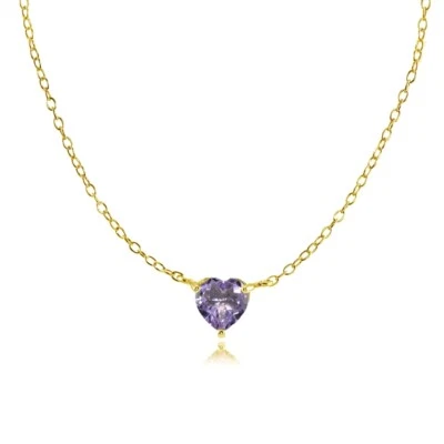 Dainty Simulated Alexandrite Small Heart Choker Necklace in Gold Plated Silver - Image 1 of 4