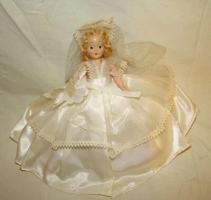 Vtg Hard Plastic Blonde Bride Doll 7" Satin Dress Duchess? - Picture 1 of 3