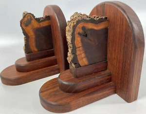 Vintage 7.5" Handmade Wood Log Cross Section Slice Man Cave Cabin Bookend Pair - Picture 1 of 12