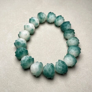 1 Strand White Jade Flower Carved Lotus Stretchyst Bracelet Prayer Beads - Bild 1 von 16