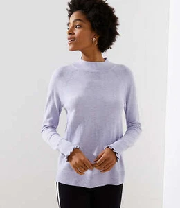 LOFT Purple Long Sleeves Ruffle Cuff Mock Neck Sweater L XL XXL NWT - Picture 1 of 9