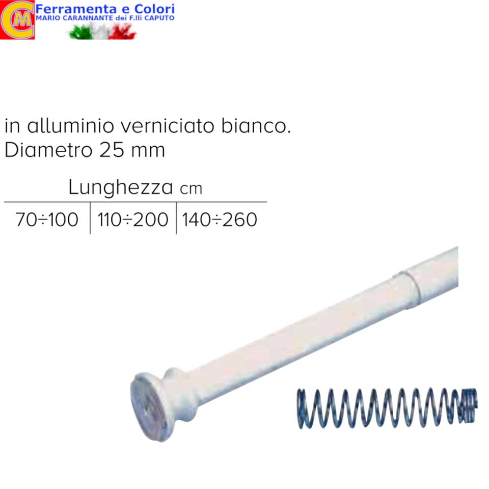 CAPALDO Telaio Doccia Estensibile Bianco Cm 70 - 260 Bastone Asta Per Tenda � 25 mm