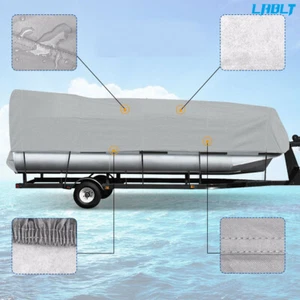 Gray Waterproof Boat Cover Trailerable Pontoon Dust Resistant 21-24ft - Picture 1 of 7