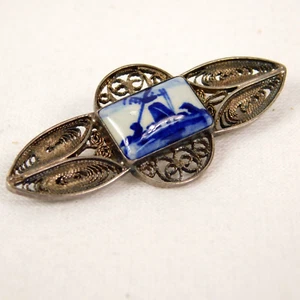 Broche prendedor de plata esterlina filigrana holandesa de Delft de colección molino de viento holandés - Imagen 1 de 6